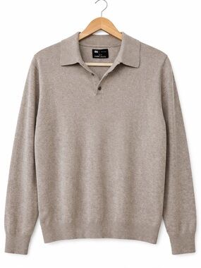 Le 31 Simons Knit Polo Sweater Organic Cotton TENCEL™ Beige Size M Minimal